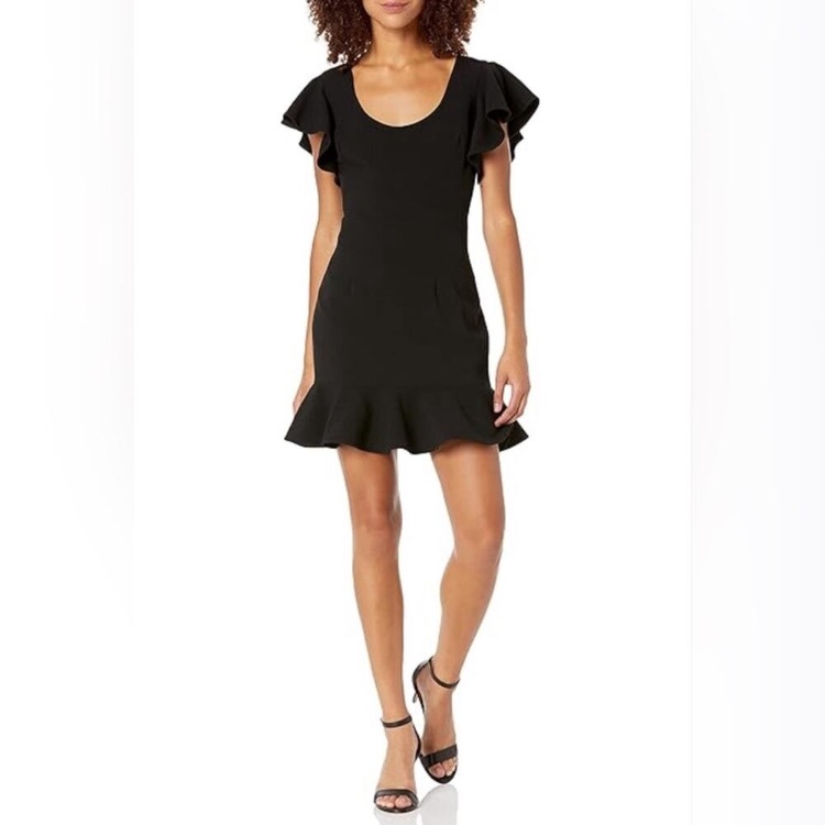 Black Halo Ruffled Mini Dress | Cocktail Party Graduation Wedding Guest | Sz 4